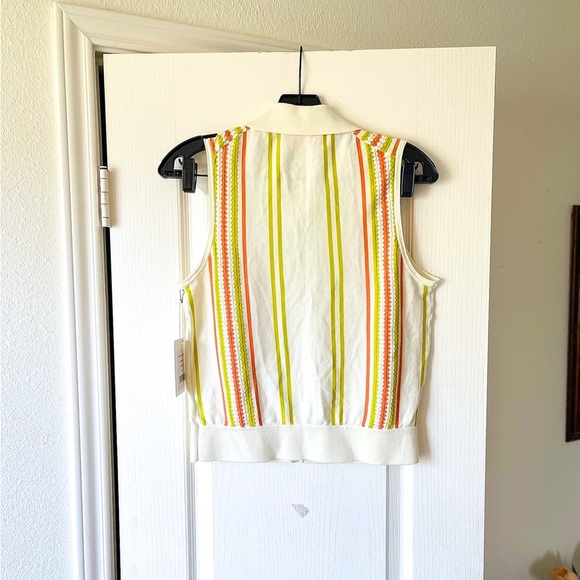 Guest In Residence Stripe Plaza Vest Cotton Knit Cream Citron Orange Small NWT - Picture 6 of 7
